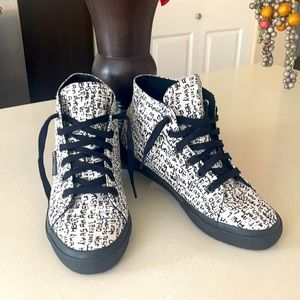 SUPERGA Domingo COTFANU Zapata High top sneakers graffiti black &white size 7